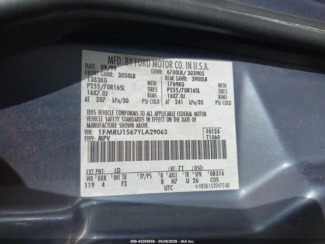 Aukcja sprzedaży 2000 Ford Expedition Xlt, vin: 1FMRU1567YLA29063, numer aukcji: 45205556