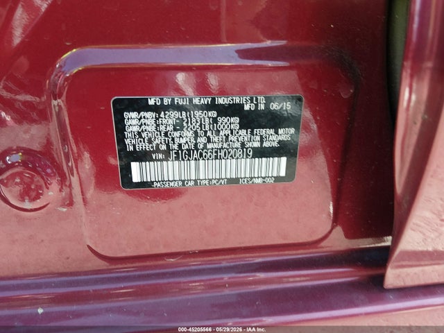 2015 Subaru Impreza 2.0i Premium მანქანა იყიდება აუქციონზე, vin: JF1GJAC66FH020819, აუქციონის ნომერი: 45205566