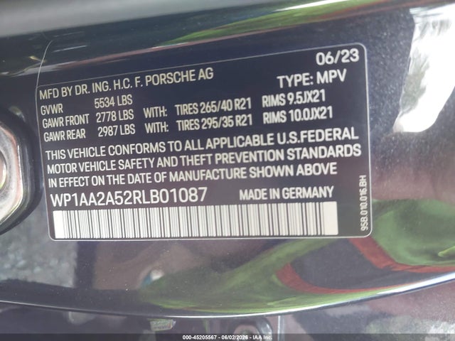WP1AA2A52RLB01087 Porsche Macan T