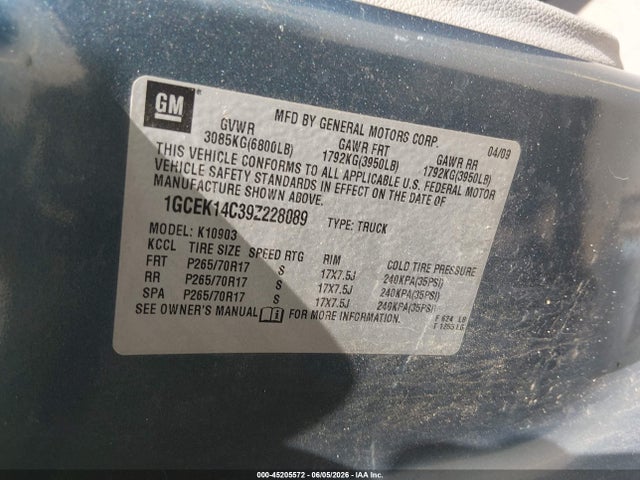 Продаж на аукціоні авто 2009 Chevrolet Silverado 1500 Work Truck, vin: 1GCEK14C39Z228089, номер лоту: 45205572