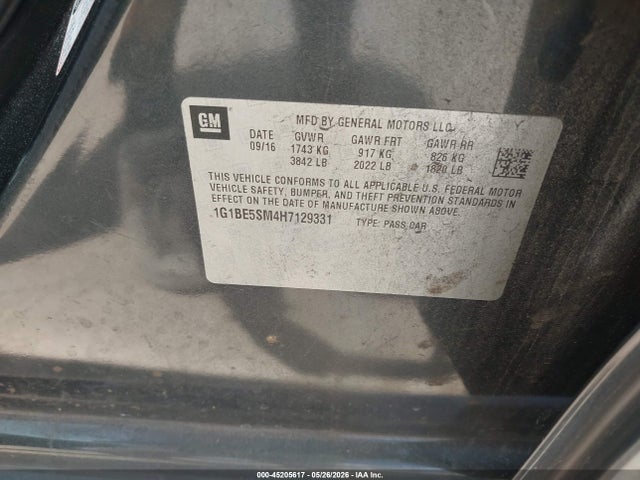 Продаж на аукціоні авто 2017 Chevrolet Cruze Lt Auto, vin: 1G1BE5SM4H7129331, номер лоту: 45205617