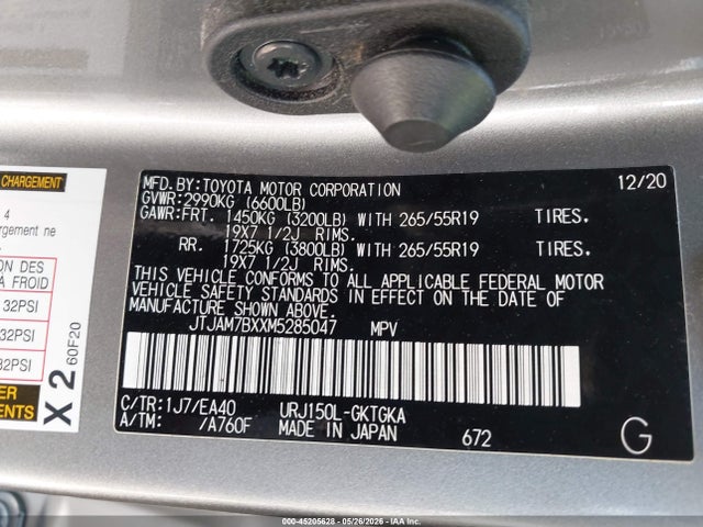 Aukcja sprzedaży 2021 Lexus Gx Gx 460 Premium, vin: JTJAM7BXXM5285047, numer aukcji: 45205628