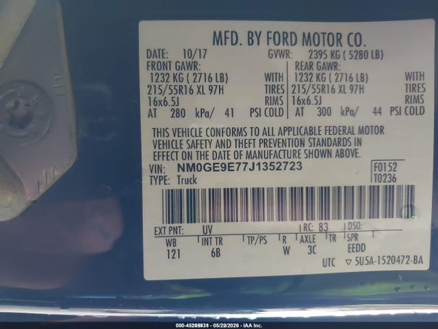 2018 Ford Transit Connect Xl მანქანა იყიდება აუქციონზე, vin: NM0GE9E77J1352723, აუქციონის ნომერი: 45205631