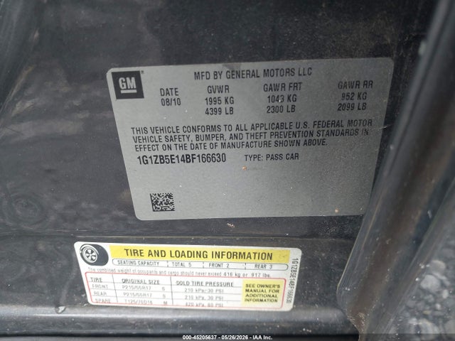 45205637 :رقم المزاد ، 1G1ZB5E14BF166630 vin ، 2011 Chevrolet Malibu Ls مزاد بيع