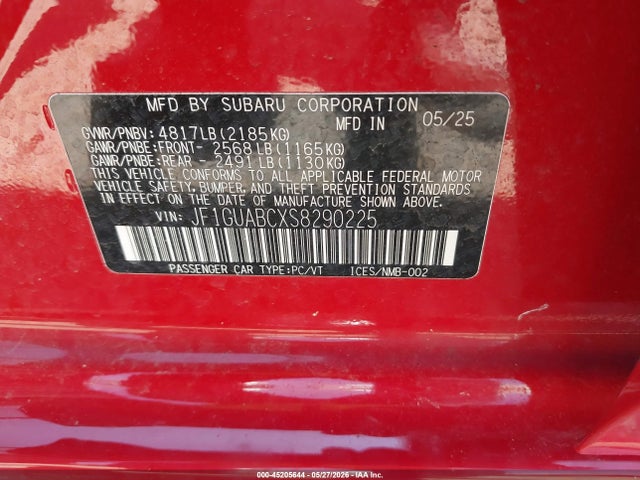 Aukcja sprzedaży 2025 Subaru Impreza Base 5-door, vin: JF1GUABCXS8290225, numer aukcji: 45205644