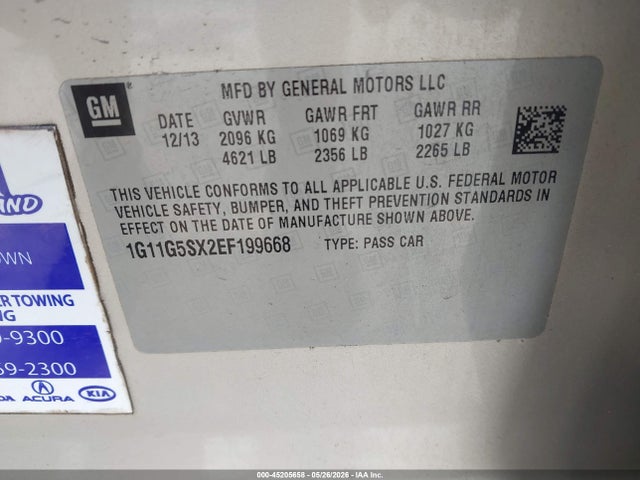 Aukcja sprzedaży 2014 Chevrolet Malibu 3lt, vin: 1G11G5SX2EF199668, numer aukcji: 45205658
