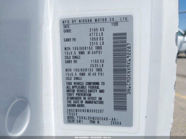 3N6CM0KNXMK692287 Nissan Nv200 Cargo S Xtronic Cvt