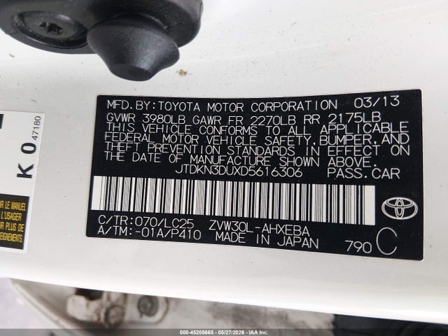Aukcja sprzedaży 2013 Toyota Prius Three Se, vin: JTDKN3DUXD5616306, numer aukcji: 45205665