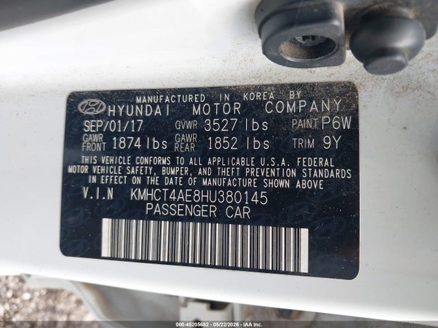 Auction sale of the 2017 Hyundai Accent Value Edition, vin: KMHCT4AE8HU380145, lot number: 45205682