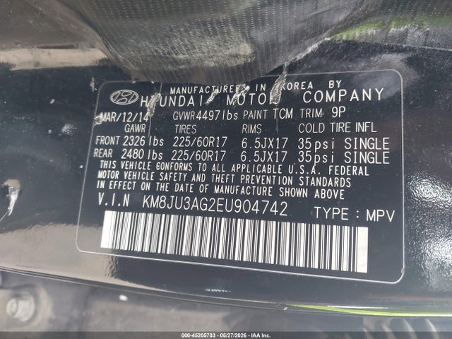 Aukcja sprzedaży 2014 Hyundai Tucson Se, vin: KM8JU3AG2EU904742, numer aukcji: 45205703