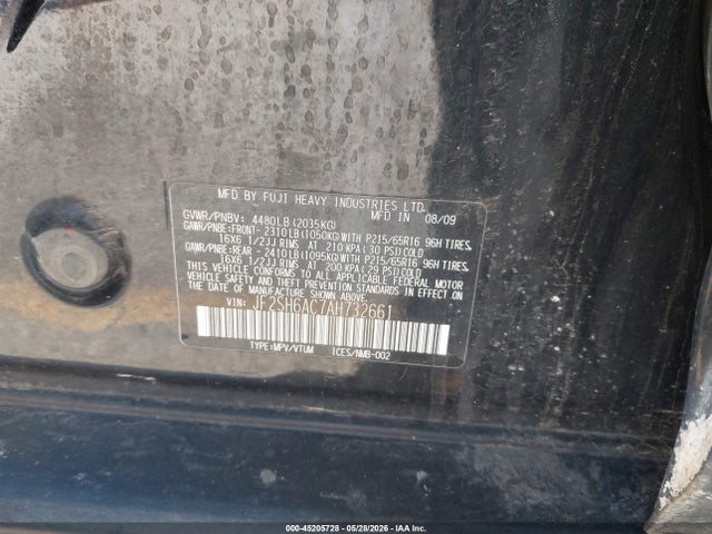 Продажа на аукционе авто 2010 Subaru Forester 2.5x, vin: JF2SH6AC7AH732661, номер лота: 45205728