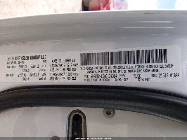 45205754 :رقم المزاد ، 3D7UT2HL3AG134314 vin ، 2010 Dodge Ram 2500 Slt مزاد بيع