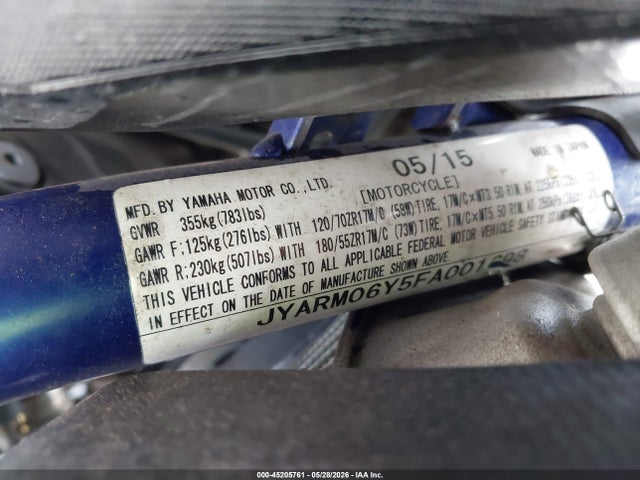 2015 Yamaha Fz07 C მანქანა იყიდება აუქციონზე, vin: JYARM06Y5FA001698, აუქციონის ნომერი: 45205761
