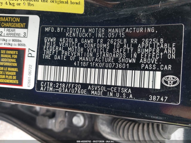 Aukcja sprzedaży 2015 Toyota Camry Se, vin: 4T1BF1FK0FU073601, numer aukcji: 45205762