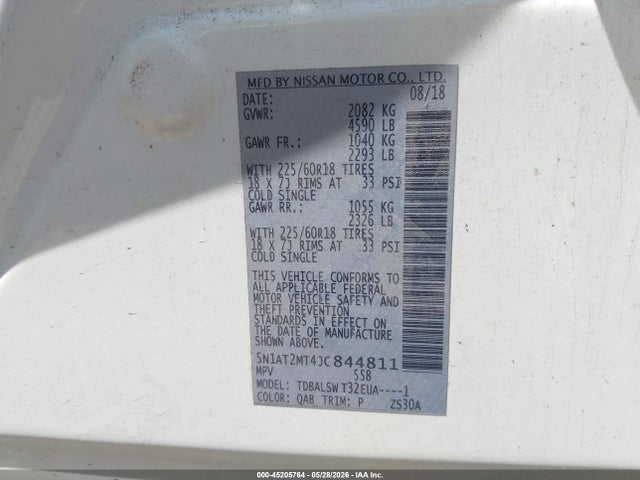 Aukcja sprzedaży 2018 Nissan Rogue Sl, vin: 5N1AT2MT4JC844811, numer aukcji: 45205764