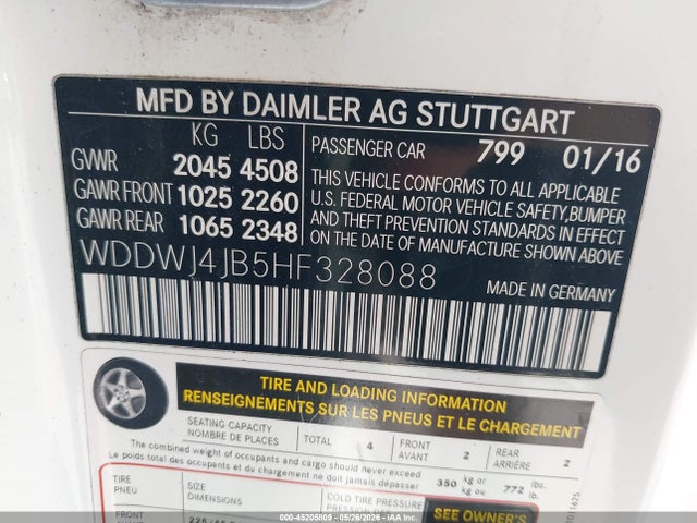 Продаж на аукціоні авто 2017 Mercedes-benz C 300, vin: WDDWJ4JB5HF328088, номер лоту: 45205809
