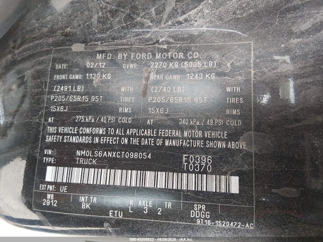 Продажа на аукционе авто 2012 Ford Transit Connect Xl, vin: NM0LS6ANXCT098054, номер лота: 45205822