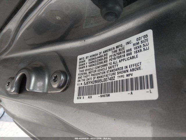 2005 Honda Element Ex მანქანა იყიდება აუქციონზე, vin: 5J6YH28695L007402, აუქციონის ნომერი: 45205830