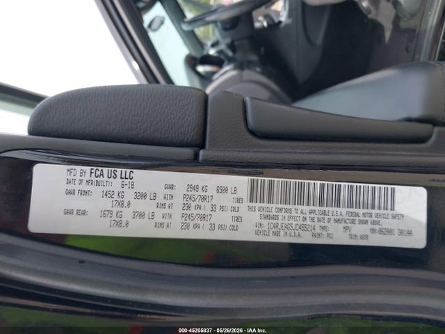 45205837 :رقم المزاد ، 1C4RJEAG5JC455214 vin ، 2018 Jeep Grand Cherokee Laredo E 4x2 مزاد بيع