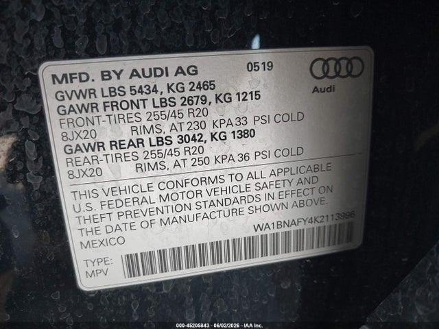 Aukcja sprzedaży 2019 Audi Q5 45 Premium, vin: WA1BNAFY4K2113996, numer aukcji: 45205843