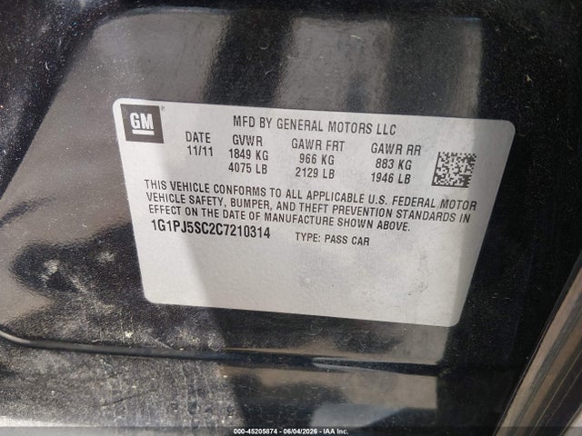 Продаж на аукціоні авто 2012 Chevrolet Cruze Eco, vin: 1G1PJ5SC2C7210314, номер лоту: 45205874