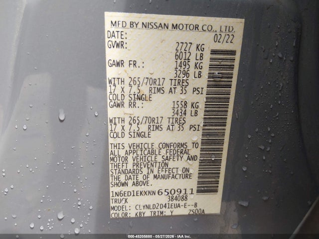 Продажа на аукционе авто 2022 Nissan Frontier, vin: 1N6ED1EKXNN650911, номер лота: 45205880