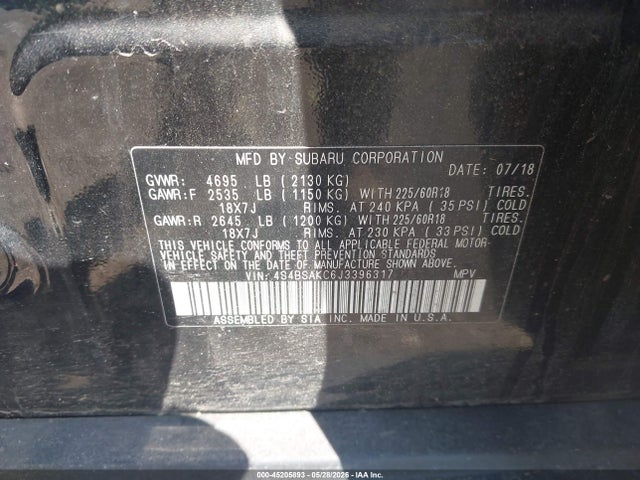 Aukcja sprzedaży 2018 Subaru Outback 2.5i Limited, vin: 4S4BSAKC6J3396317, numer aukcji: 45205893