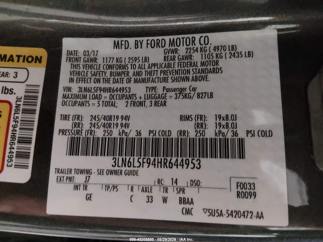 Продаж на аукціоні авто 2017 Lincoln Mkz Reserve, vin: 3LN6L5F94HR644953, номер лоту: 45205895