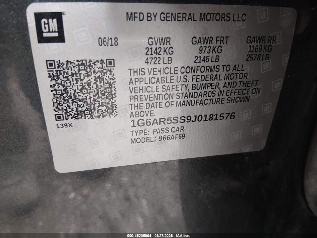 Aukcja sprzedaży 2018 Cadillac Cts Luxury, vin: 1G6AR5SS9J0181576, numer aukcji: 45205904