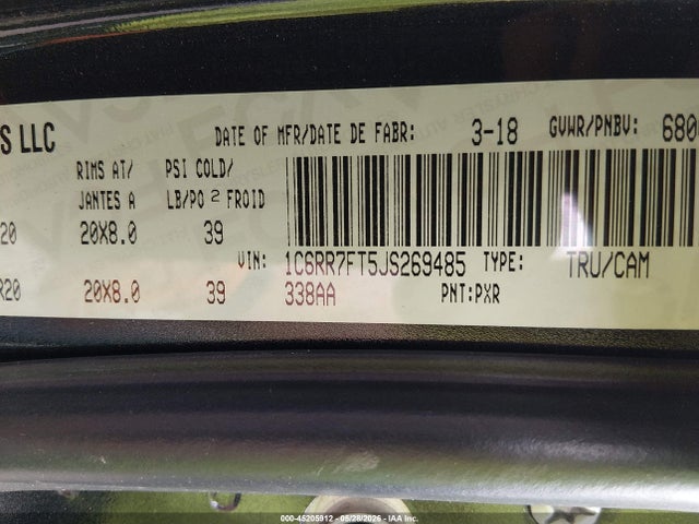 Aukcja sprzedaży 2018 Ram 1500 St, vin: 1C6RR7FT5JS269485, numer aukcji: 45205912