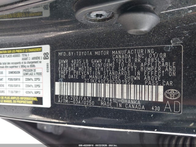 Aukcja sprzedaży 2009 Toyota Matrix S, vin: 2T1KE40E39C001952, numer aukcji: 45205918