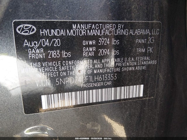 Продаж на аукціоні авто 2020 Hyundai Elantra Se, vin: 5NPD74LF1LH613353, номер лоту: 45205922