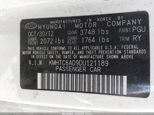 45205925 :رقم المزاد ، KMHTC6AD9DU121189 vin ، 2013 Hyundai Veloster Base W/gray مزاد بيع