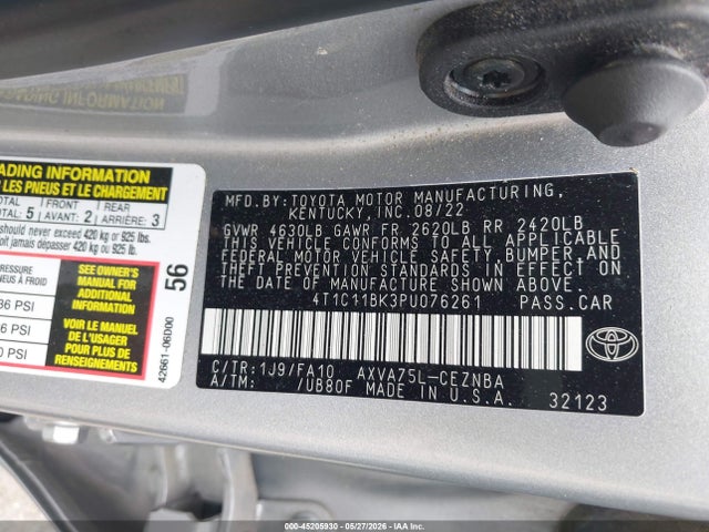 2023 Toyota Camry Le მანქანა იყიდება აუქციონზე, vin: 4T1C11BK3PU076261, აუქციონის ნომერი: 45205930