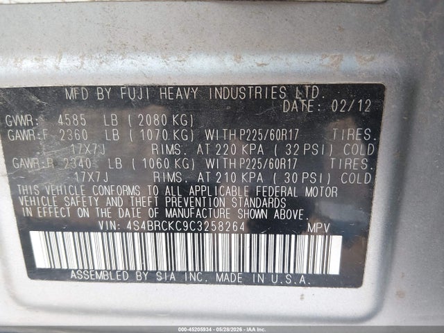 Aukcja sprzedaży 2012 Subaru Outback 2.5i Limited, vin: 4S4BRCKC9C3258264, numer aukcji: 45205934