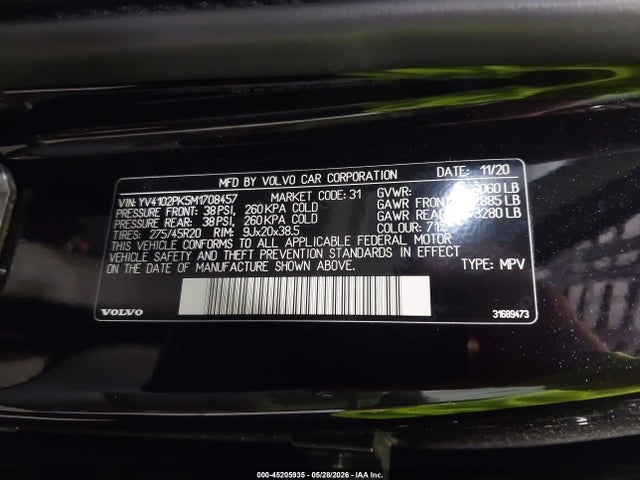 Продажа на аукционе авто 2021 Volvo Xc90 T5 Momentum 7 Passenger, vin: YV4102PK5M1708457, номер лота: 45205935
