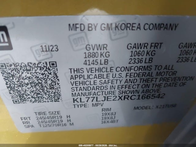 KL77LJE2XRC166542 Chevrolet Trax Fwd 2rs