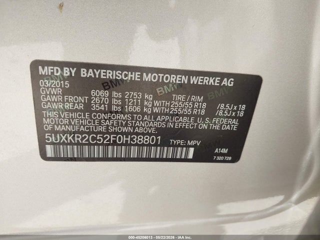 5UXKR2C52F0H38801 BMW X5 Sdrive35i