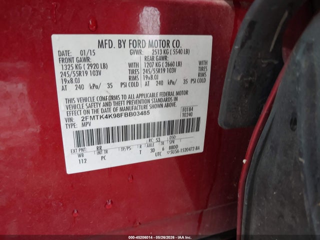 Продаж на аукціоні авто 2015 Ford Edge Titanium, vin: 2FMTK4K98FBB03485, номер лоту: 45206014