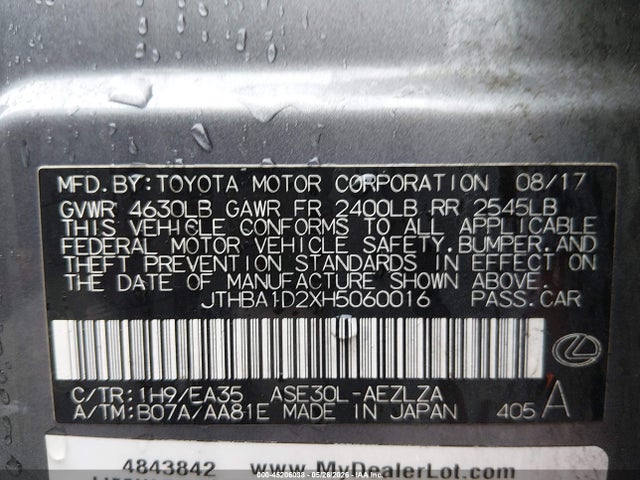 2017 Lexus Is 200t მანქანა იყიდება აუქციონზე, vin: JTHBA1D2XH5060016, აუქციონის ნომერი: 45206038