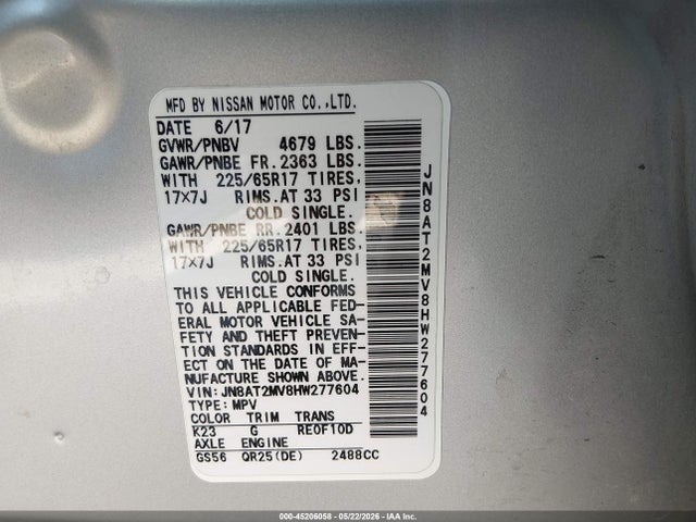 JN8AT2MV8HW277604 Nissan ROGUE SV