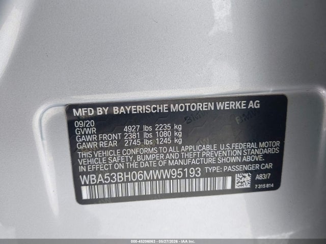 Продаж на аукціоні авто 2021 Bmw 530i, vin: WBA53BH06MWW95193, номер лоту: 45206063