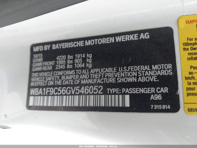 2016 Bmw 228i მანქანა იყიდება აუქციონზე, vin: WBA1F9C56GV546052, აუქციონის ნომერი: 45206066