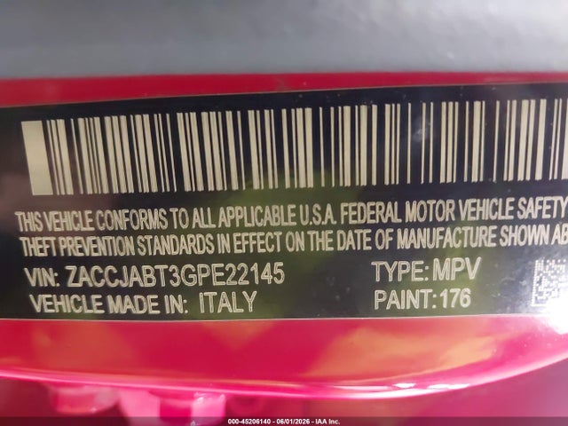 Продажа на аукционе авто 2016 Jeep Renegade Latitude, vin: ZACCJABT3GPE22145, номер лота: 45206140