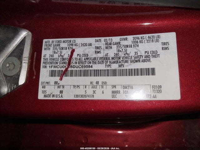 Продажа на аукционе авто 2013 Ford Escape Sel, vin: 1FMCU0HX6DUC69584, номер лота: 45206150