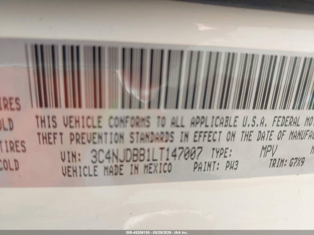 2020 Jeep Compass Latitude 4x4 მანქანა იყიდება აუქციონზე, vin: 3C4NJDBB1LT147007, აუქციონის ნომერი: 45206158