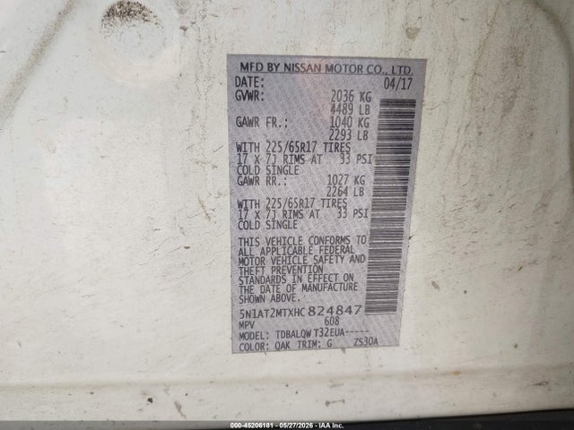 Nissan ROGUE SV 2017 5N1AT2MTXHC824847 Image 9