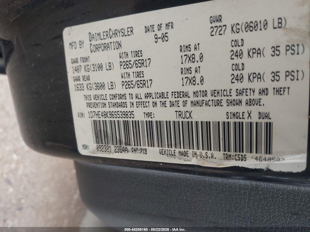 Aukcja sprzedaży 2006 Dodge Dakota Slt, vin: 1D7HE48K96S539835, numer aukcji: 45206190
