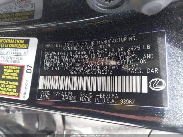 Lexus ES 350 2019 58ABZ1B15KU049012 Image 9