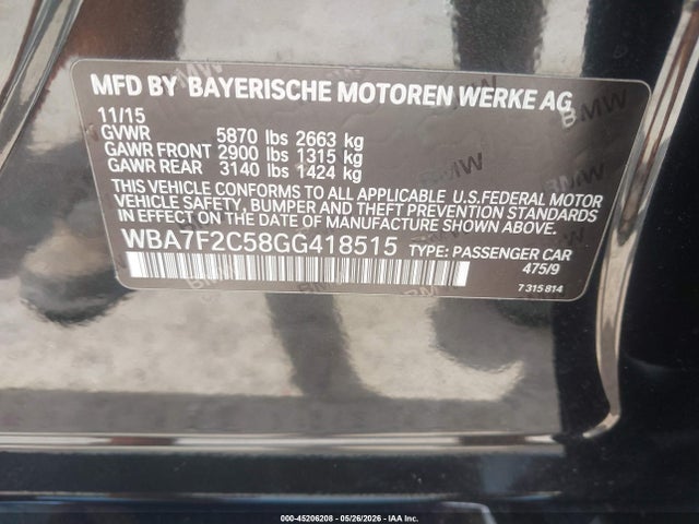 Продаж на аукціоні авто 2016 Bmw 750i Xdrive, vin: WBA7F2C58GG418515, номер лоту: 45206208